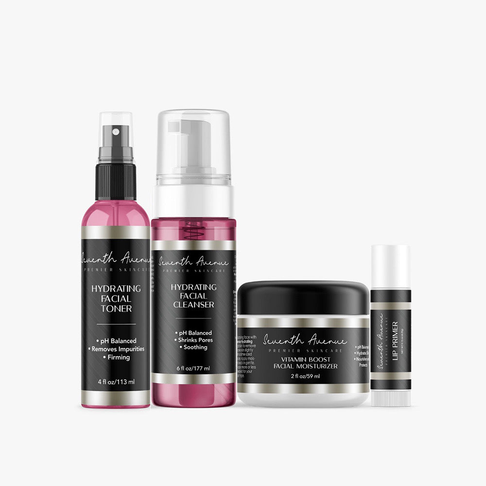 Hydrate & Glow Bundle with Facial Cleanser, Facial Toner, Vitamin Explosion Cream, & Lip Base Primer