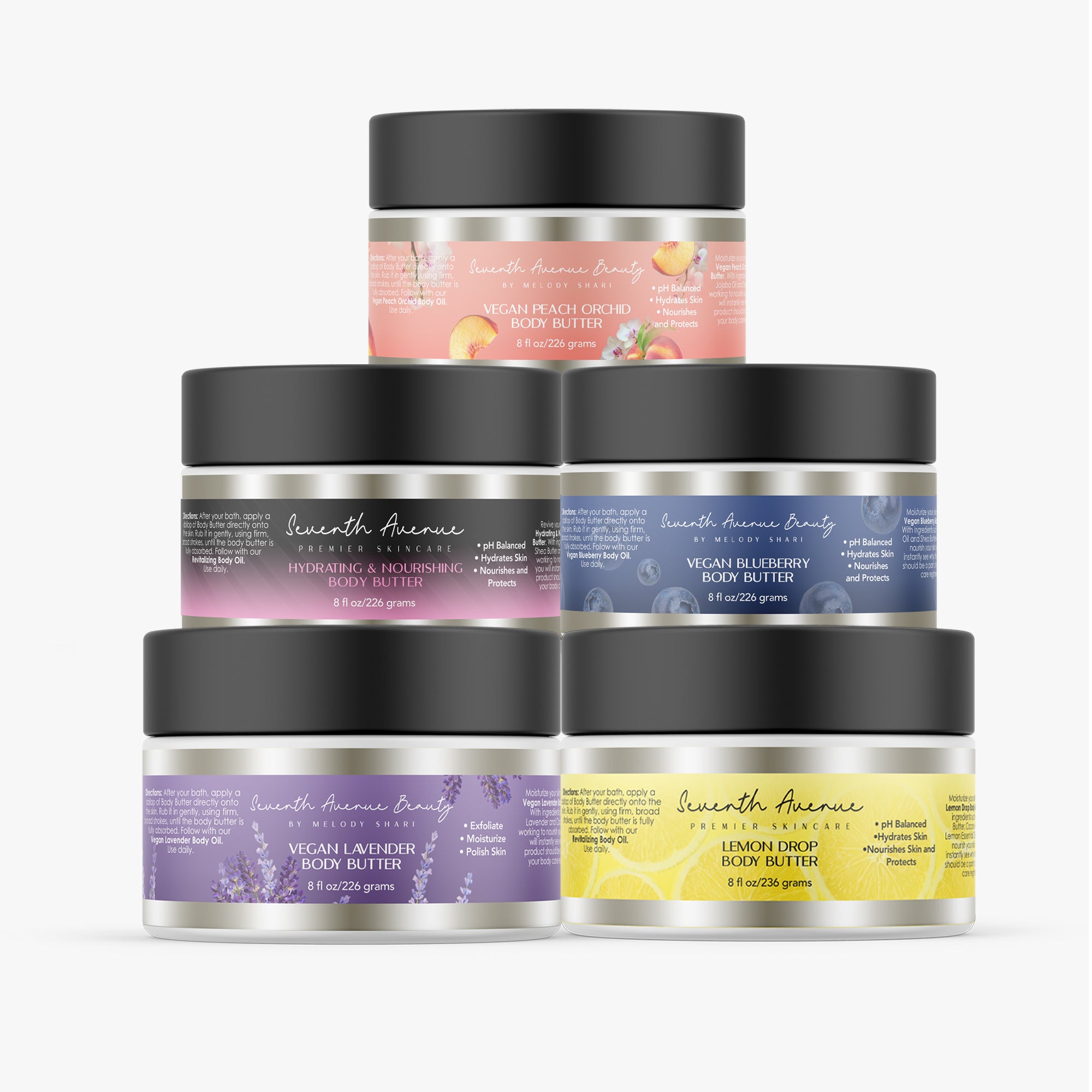 Vegan Body Butter Bundle-peach, blueberry, lemon, OG & lavender