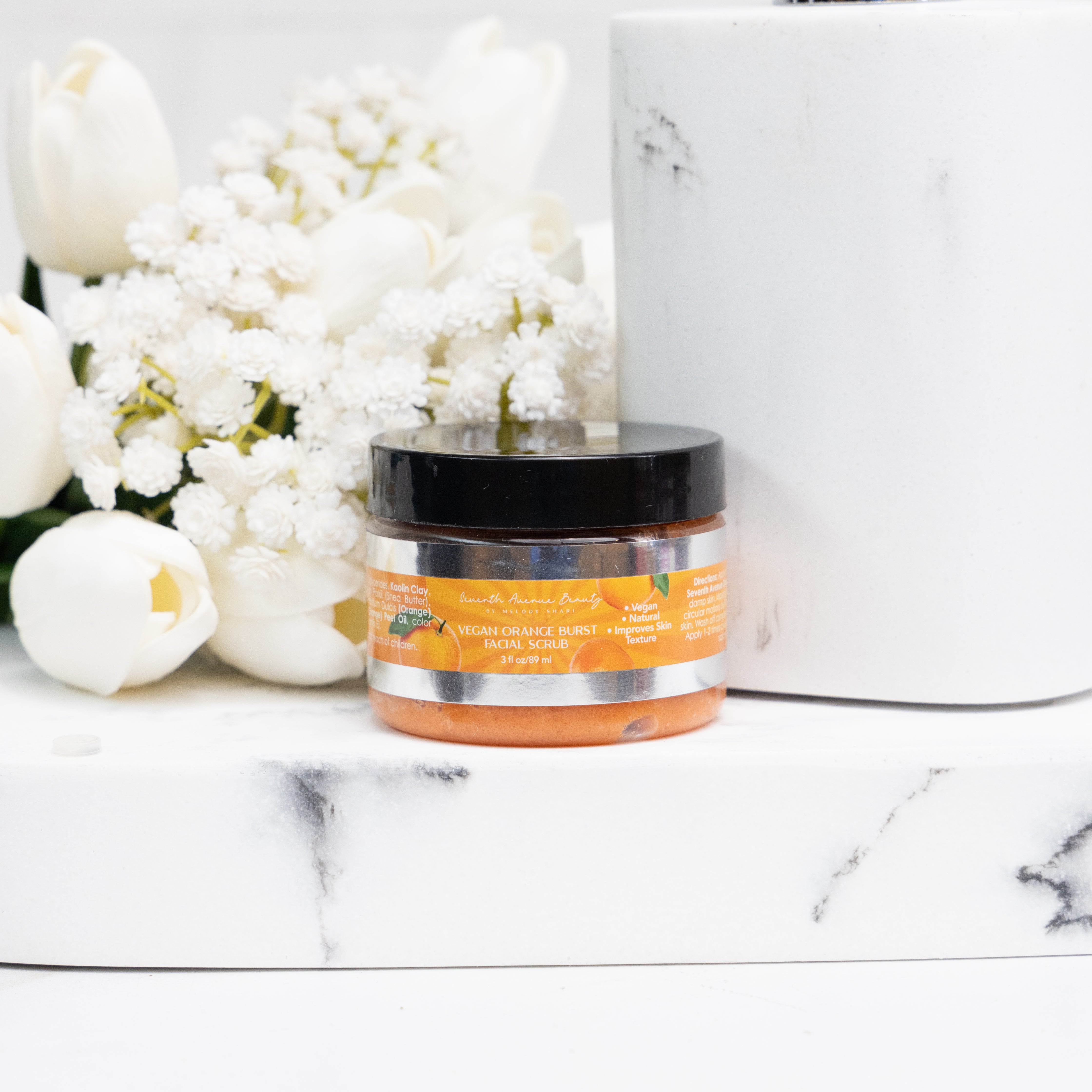 Orange Burst Vegan Sugar Facial Scrub with Orange Peel Powder, Sweet Orange Essential Oil & White Kaolin Clay