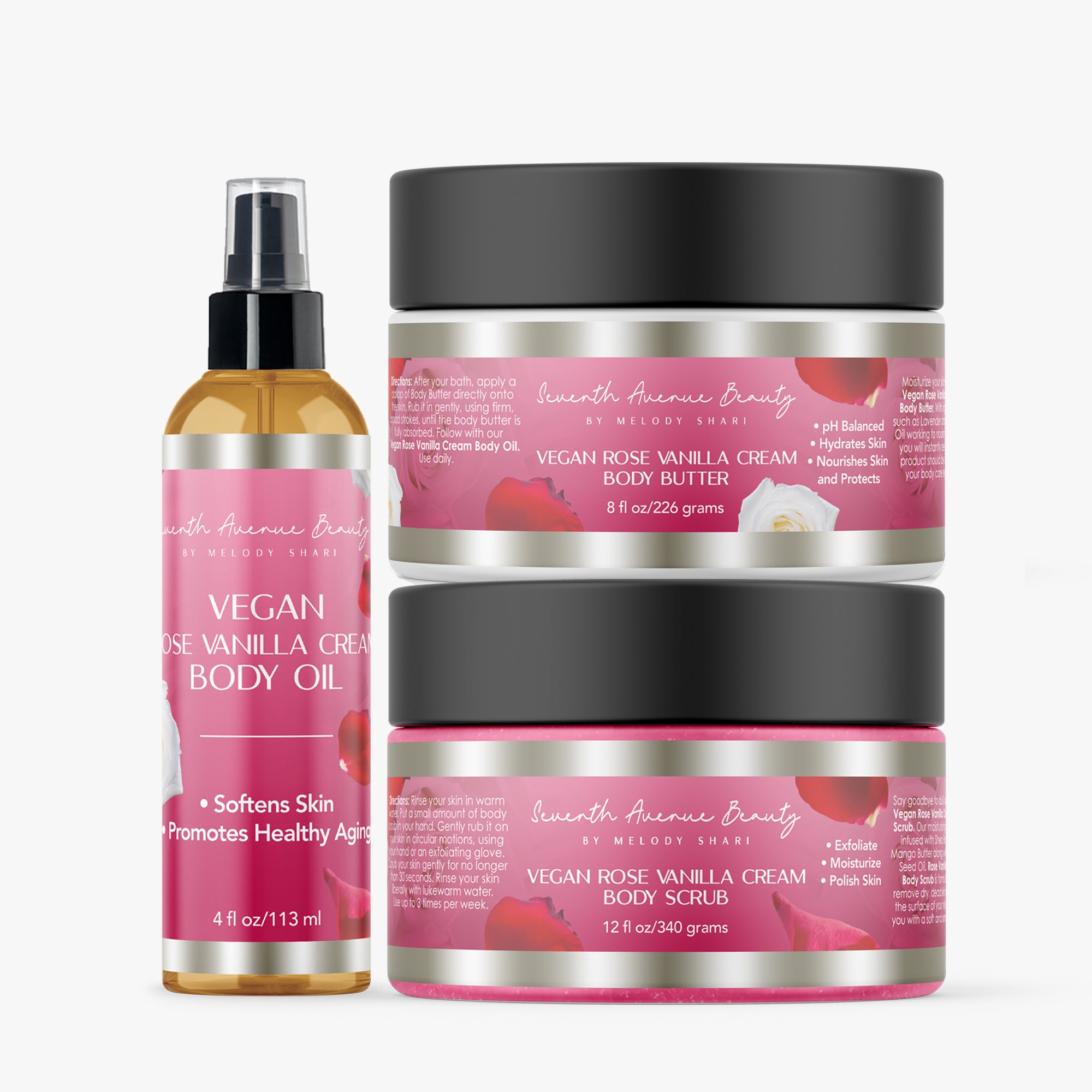 Rose Vanilla Cream Trio- Butter, Scrub & Oil