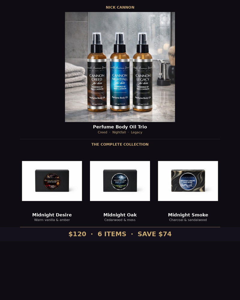 Nick Cannon Collection - Perfume Body Oil Trio + 3 Luxury Bar Soaps