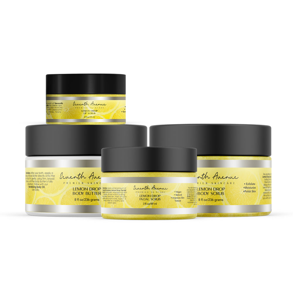 Lemon Drop Vegan Lip, Face, Body Scrub & Body Butter with Vitamin E, Coconut Oil, Shea Butter & Aloe (FREE GIFT with Purchase)
