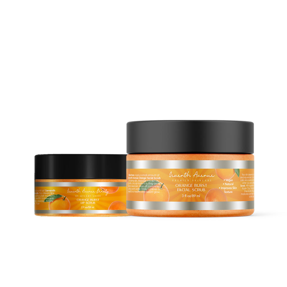 Orange Burst Vegan Face & Lip Scrub Duo Packed with Orange Peel Powder, Shea Butter & White Kaolin Clay