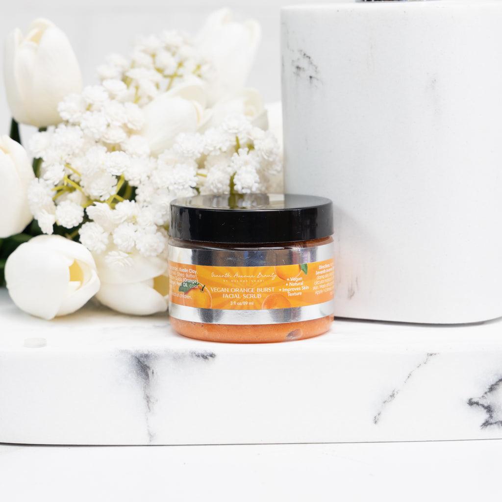 Orange Burst Vegan Sugar Facial Scrub with Orange Peel Powder, Sweet Orange Essential Oil & White Kaolin Clay
