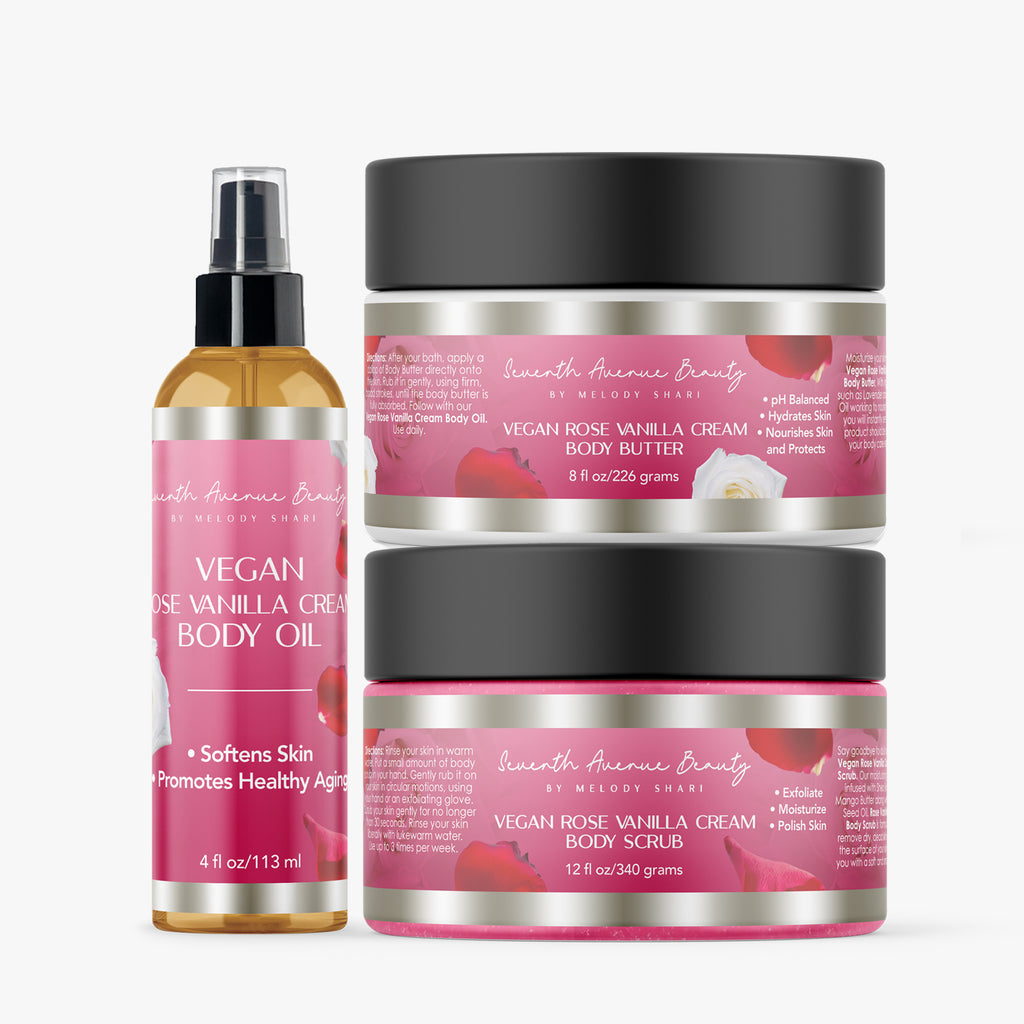 Rose Vanilla Cream Trio- Butter, Scrub & Oil