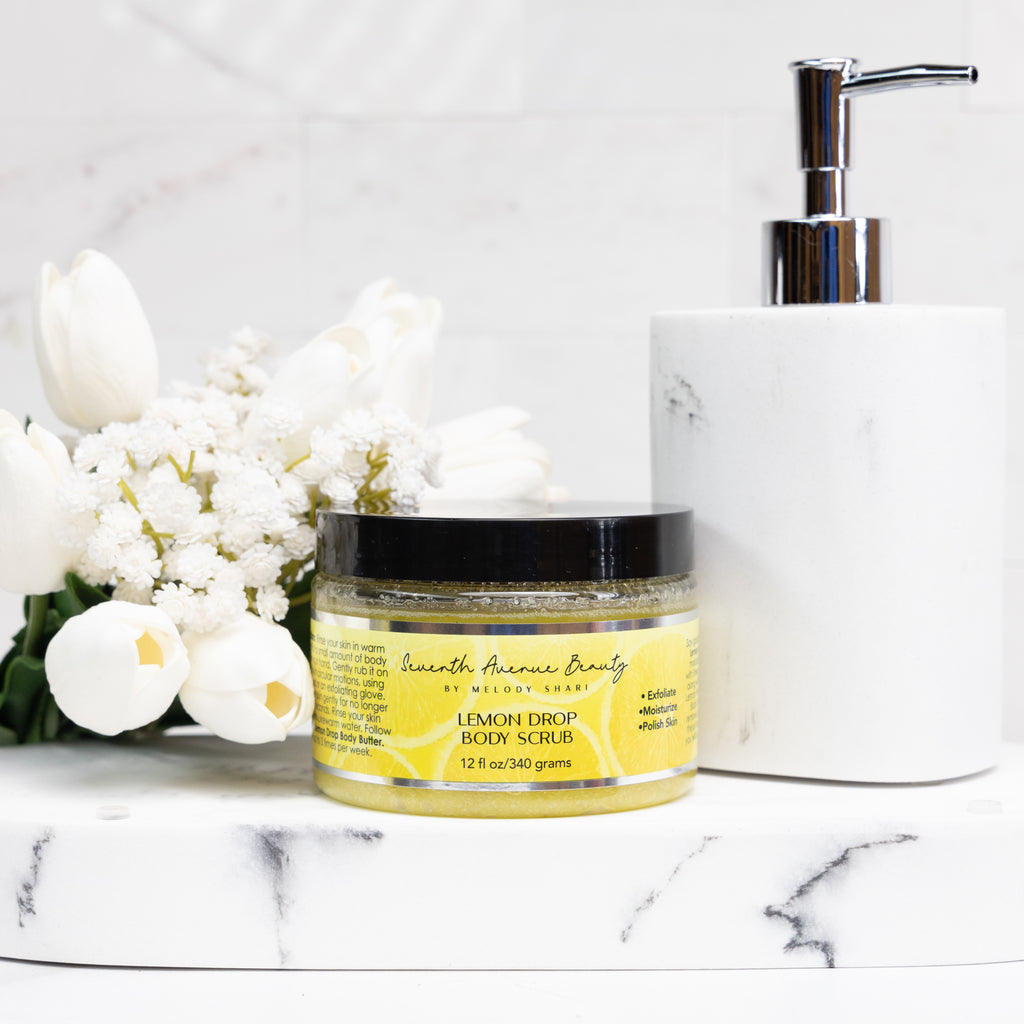 Lemon Drop Vegan Exfoliating Body Scrub with Coconut & Shea Butter for Smooth Skin Repair